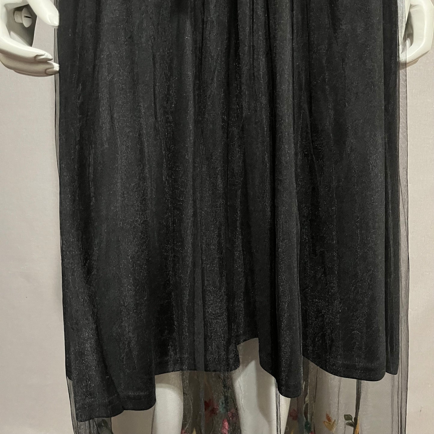 Papillon Black With Sheer Floral Skirt Dress Sz-Large