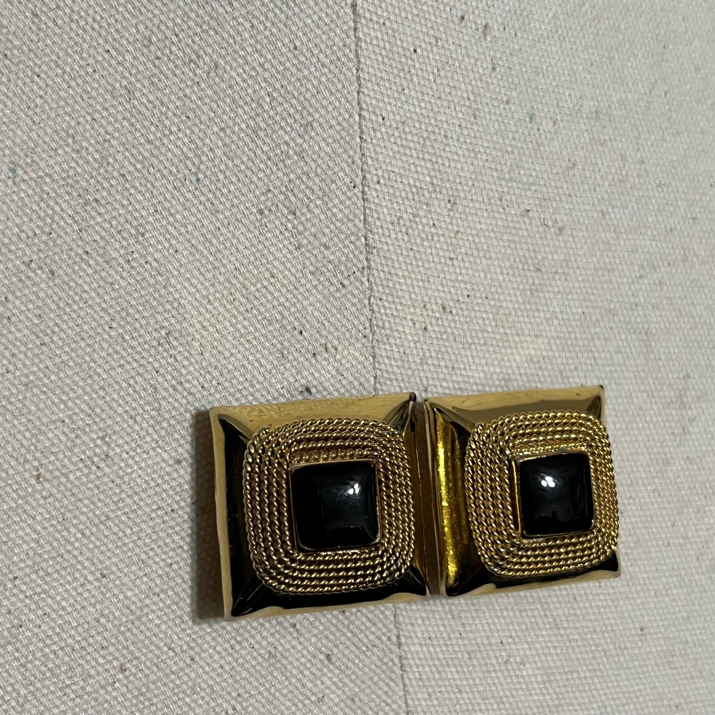 Gold With Black Square Made In Italy Clip On Earrings