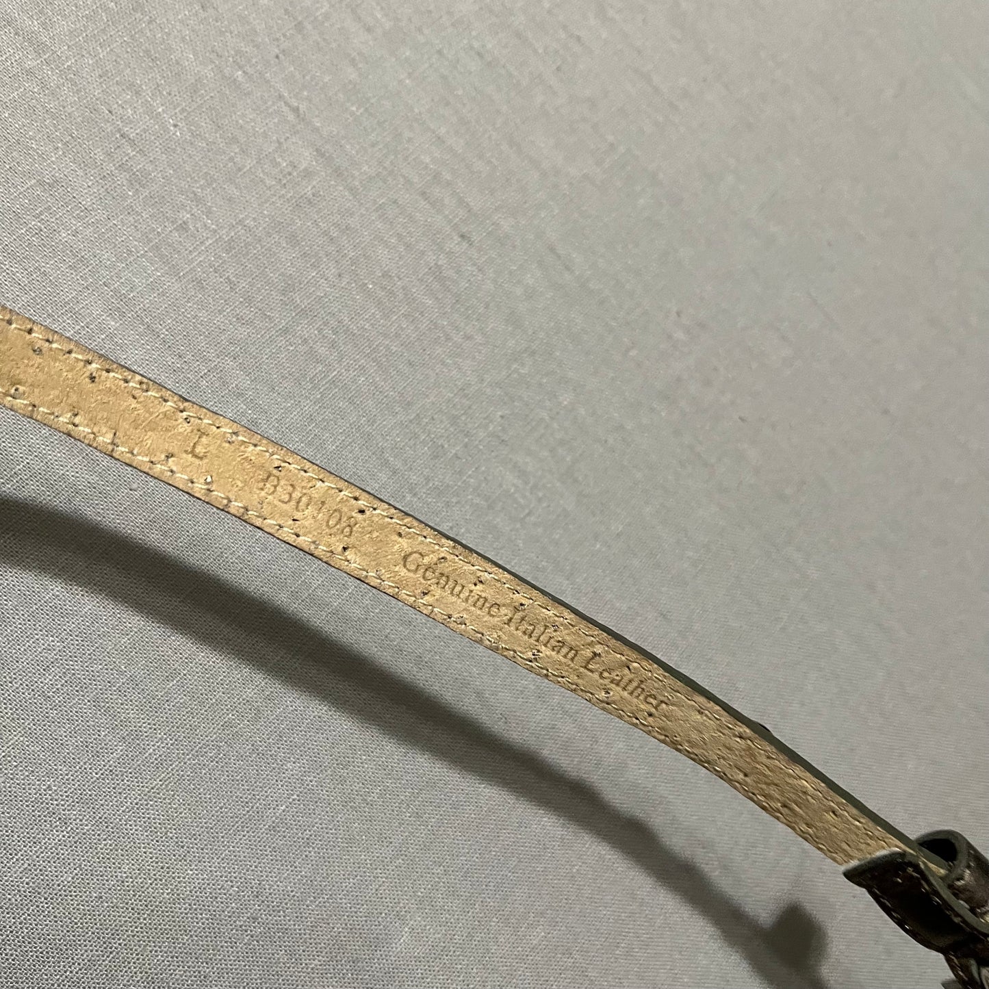 Genuine Leather Metallic Skinny Belt With Teal Jewels Sz-Large
