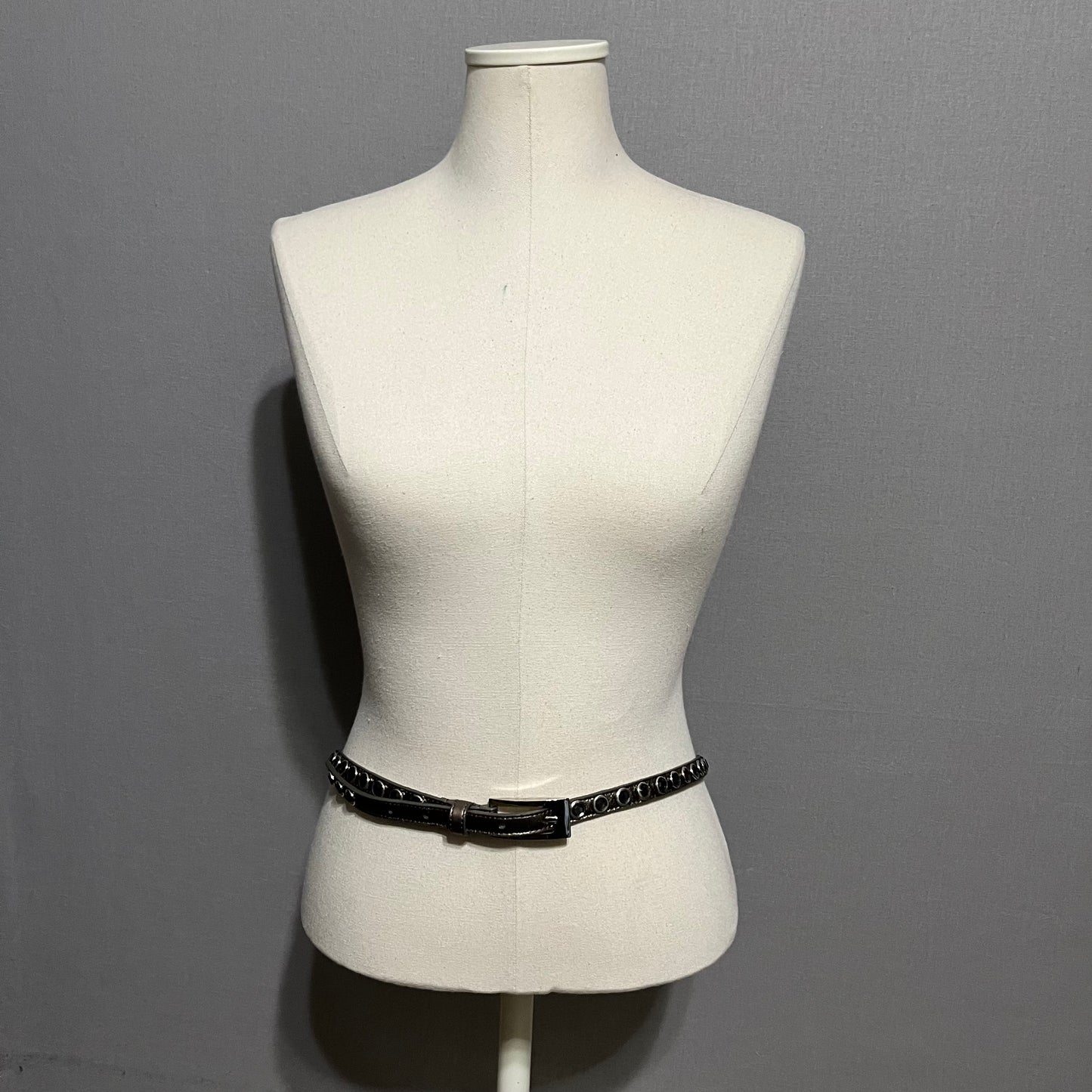 Genuine Leather Metallic Skinny Belt With Teal Jewels Sz-Large