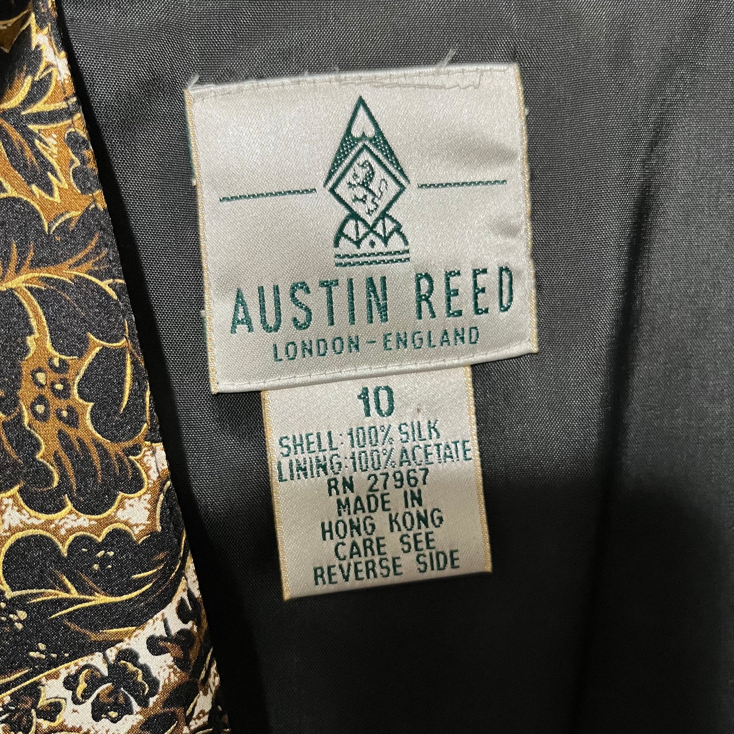 Vintage Austin Reed 100% Silk Brown | Black | Gold Floral Blazer Sz-10