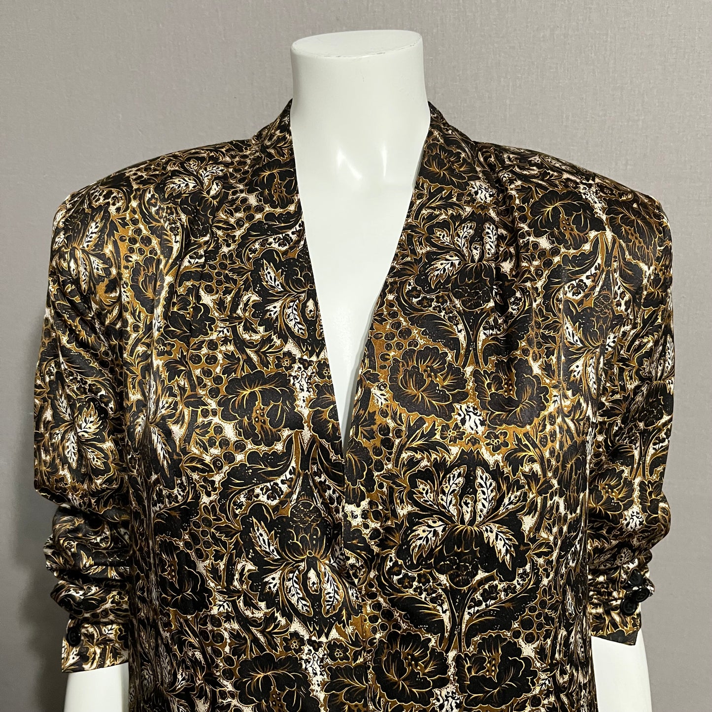 Vintage Austin Reed 100% Silk Brown | Black | Gold Floral Blazer Sz-10