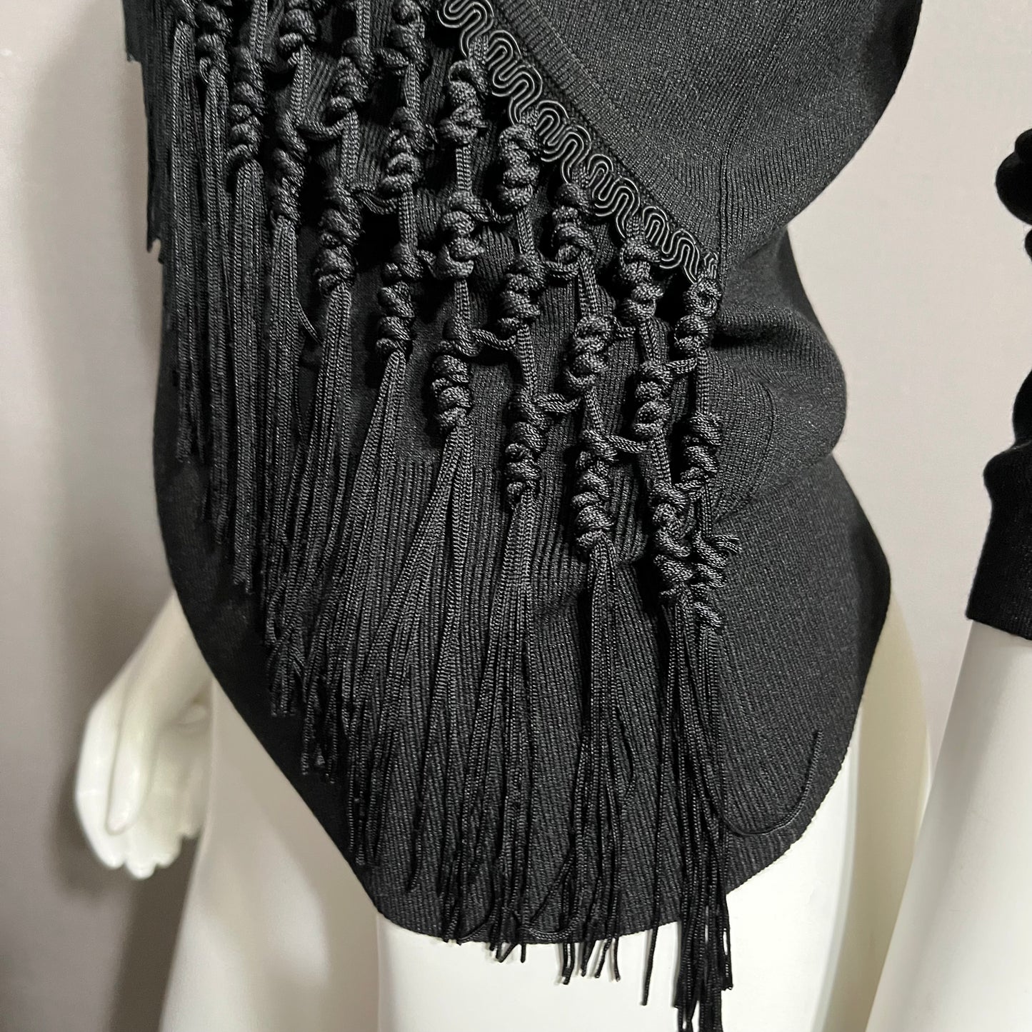 Cache Black Silk Blend Artsy Fringe V-Neck Sweater Sz- Large