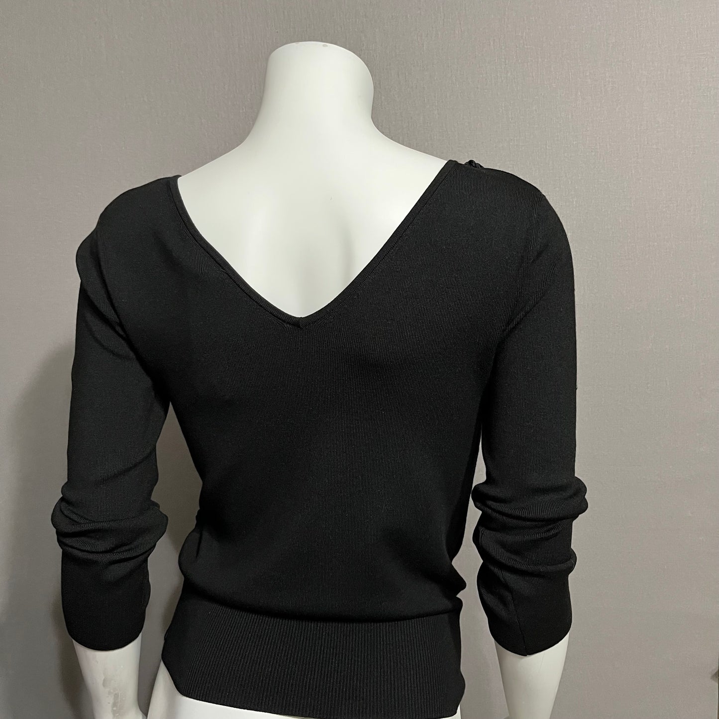 Cache Black Silk Blend Artsy Fringe V-Neck Sweater Sz- Large