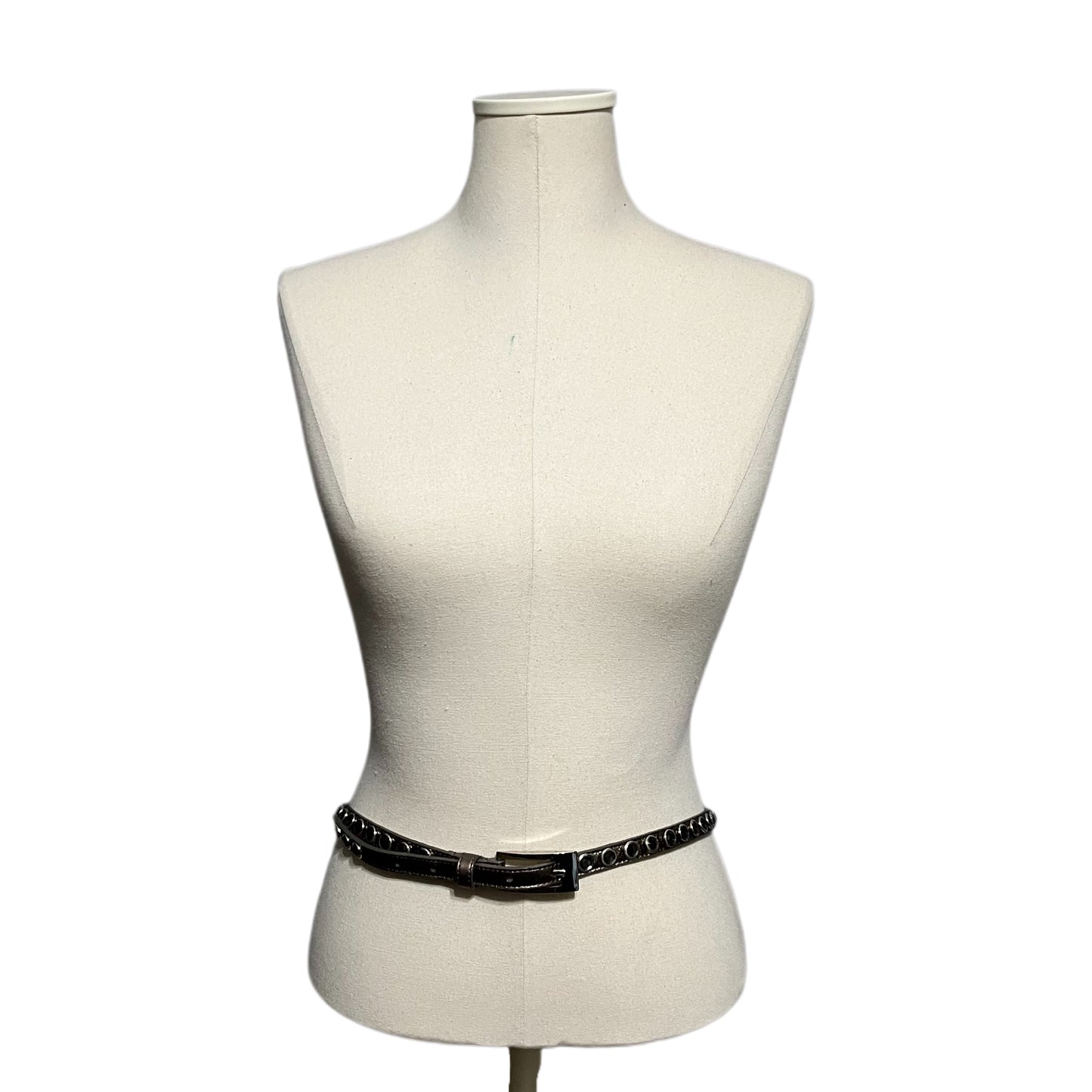 Genuine Leather Metallic Skinny Belt With Teal Jewels Sz-Large