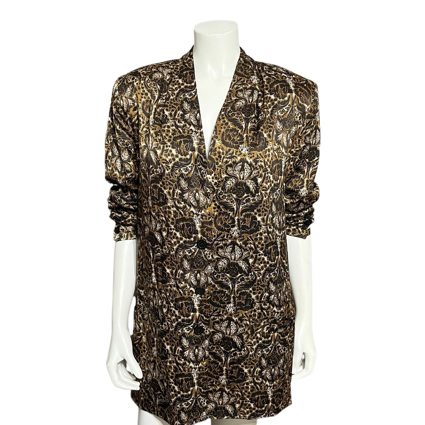 Vintage Austin Reed 100% Silk Brown | Black | Gold Floral Blazer Sz-10