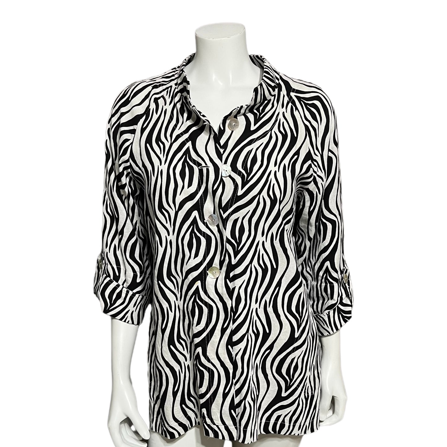 Talie Black Zebra Print Linen / Viscose Shirt Sz-Medium