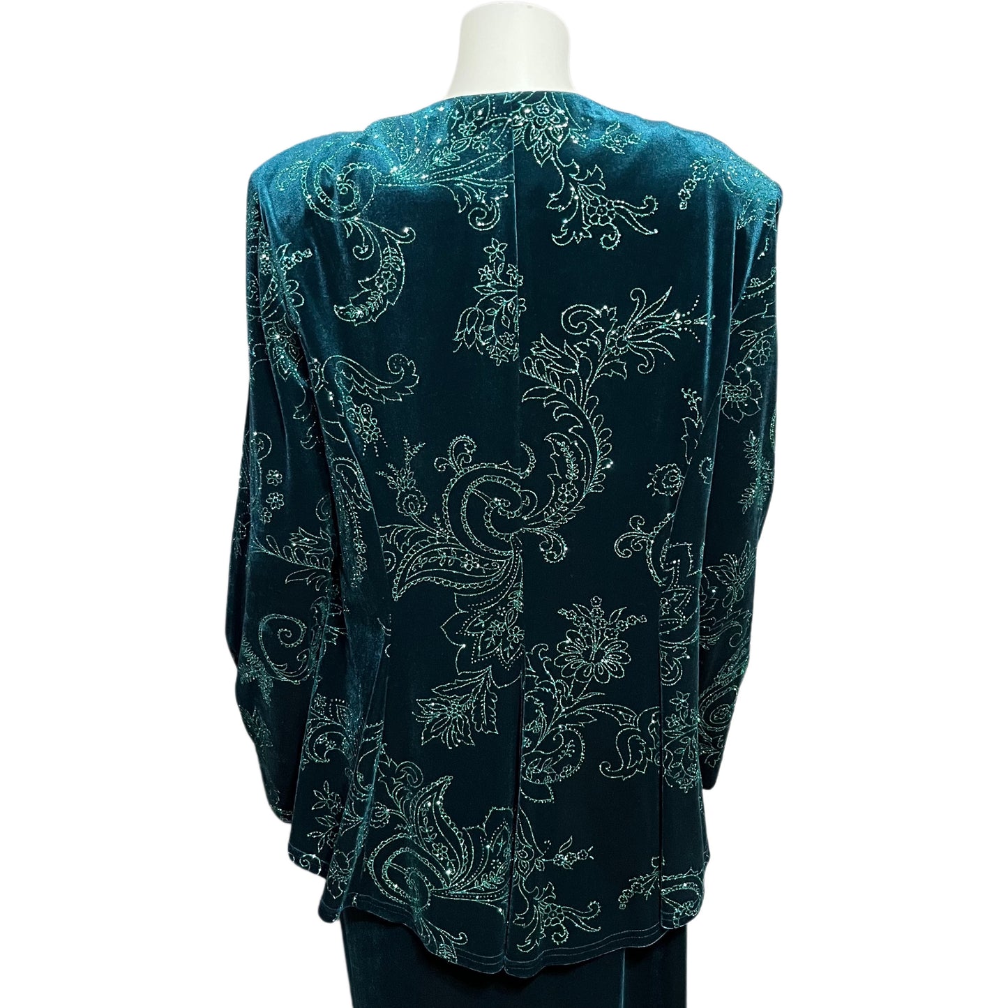 R&M Richards Green Velour Sequin Blazer 2 Pc Dress Set Sz-18 #24