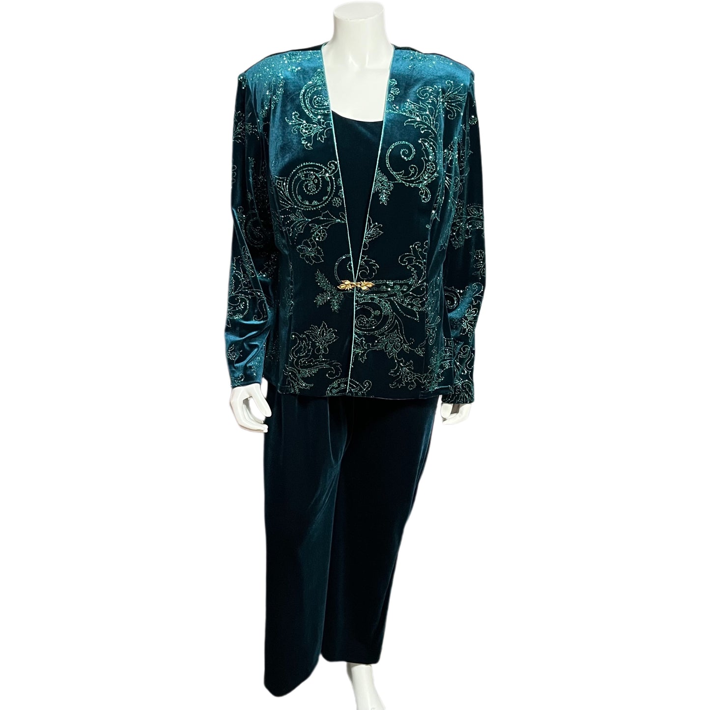 R&M Richards Green Velour Sequin Blazer 2 Pc Dress Set Sz-18 #24