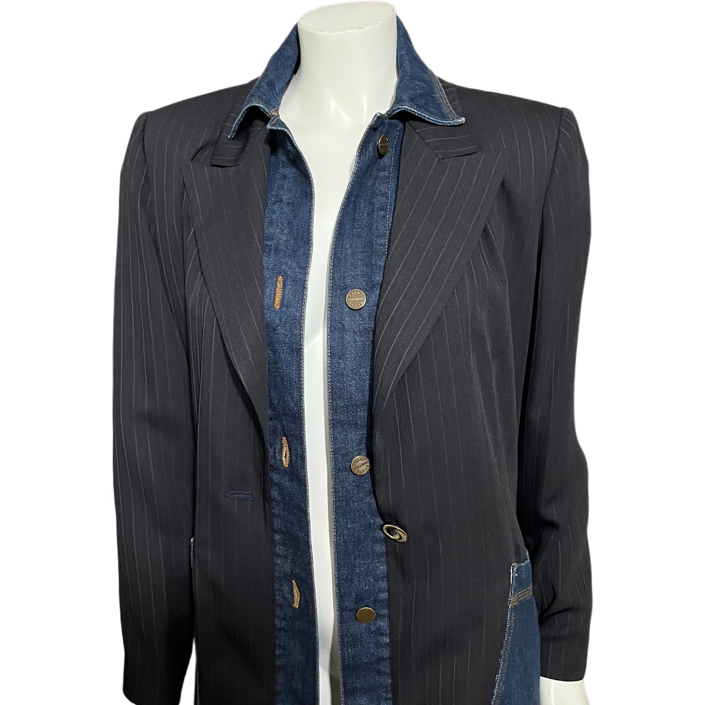 Upcycle Stripe Denim Streetwear Duster Jacket Sz-14