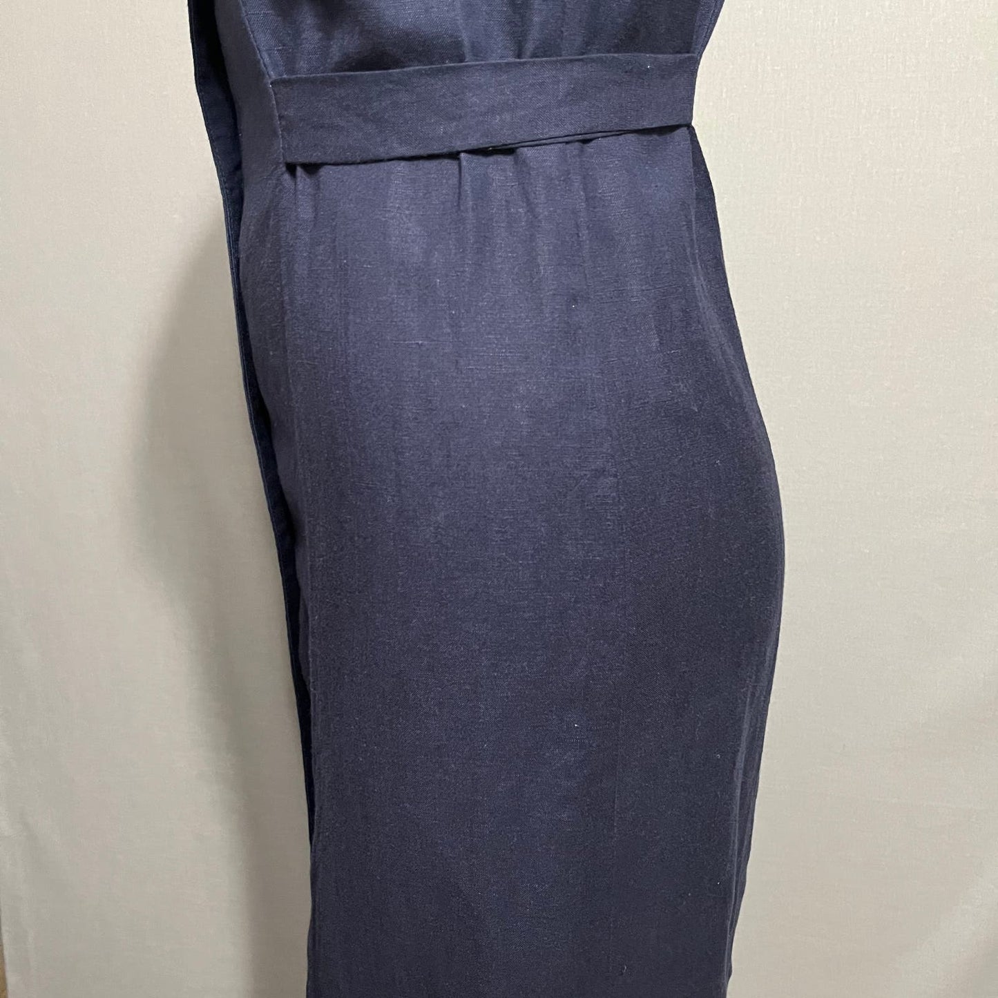 CH Signature Navy Linen Cotton Maxi Sleeveless Button Front Dress Sz-Small