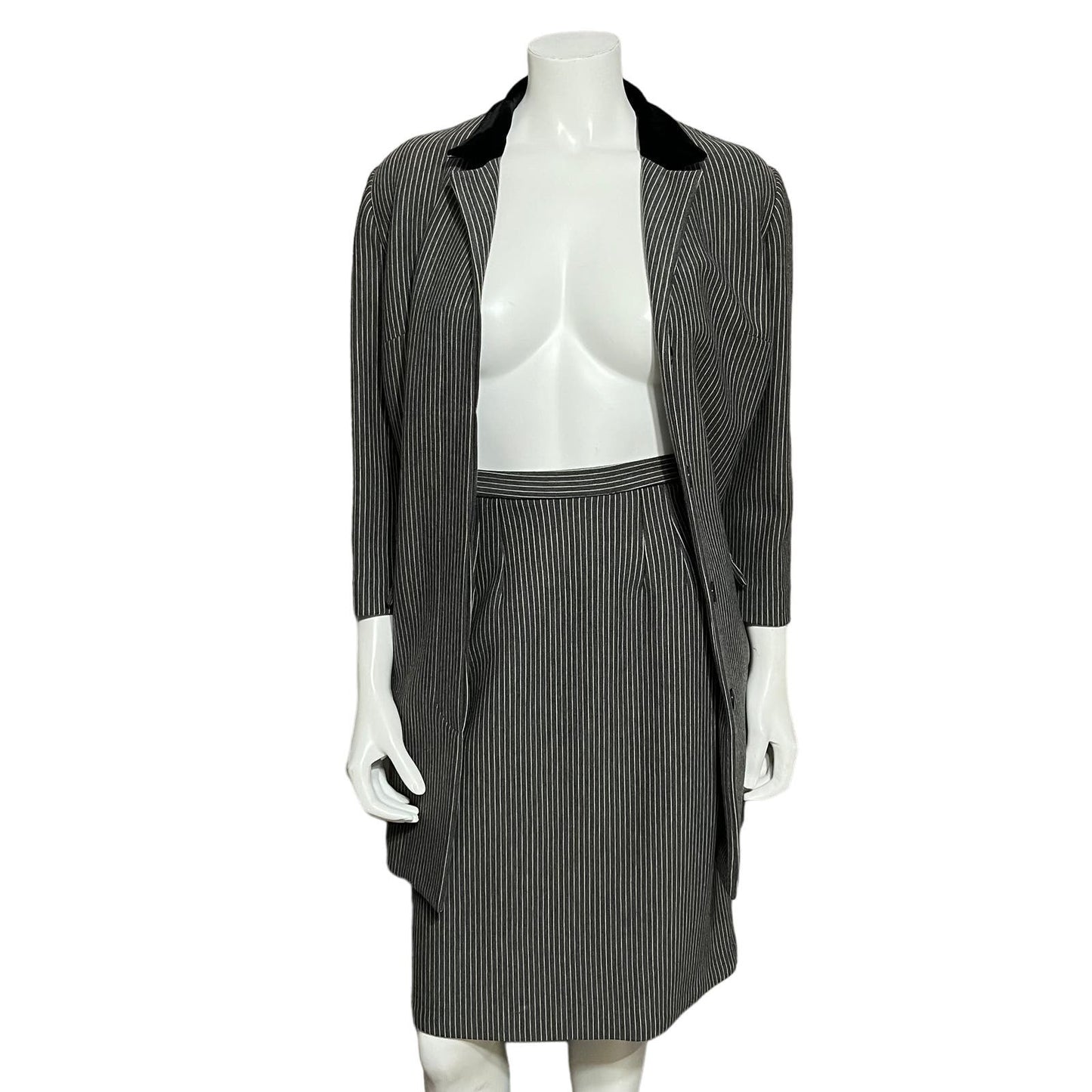 Butte Knit Vintage Grey Stipe 2 Pc Ponte Knit Skirt Set Sz-Small