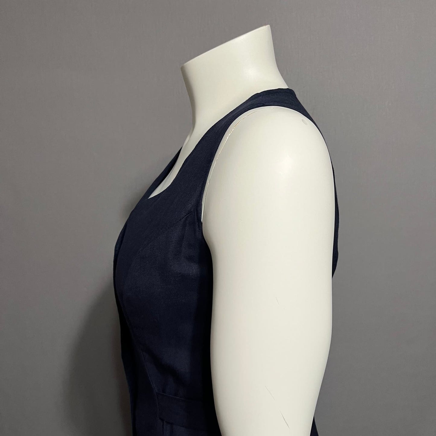 CH Signature Navy Linen Cotton Maxi Sleeveless Button Front Dress Sz-Small