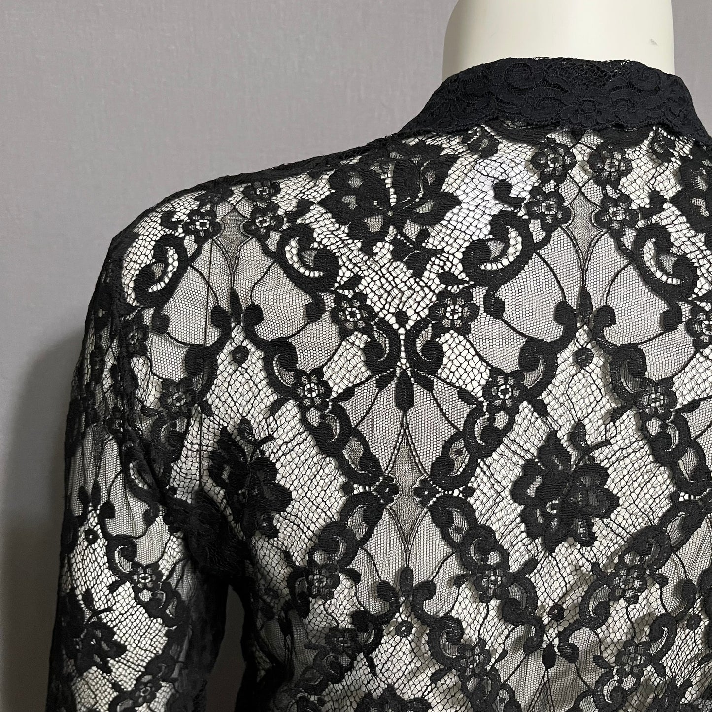 Katherine Harestad Black Allover Lace Collared Blouse Sz-Medium/Large
