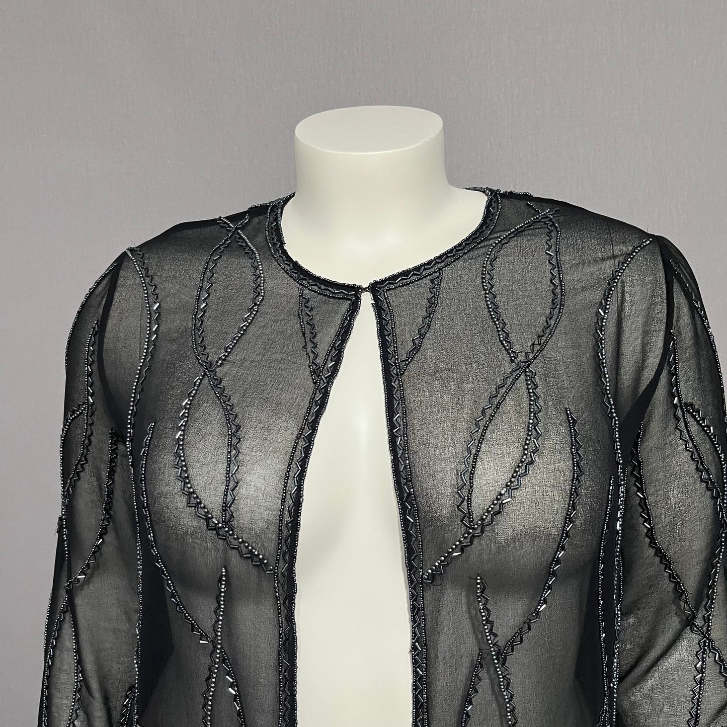 JKara New York Sheer Beaded Open Front Dressy Open Cardigan Blazer Sz-XL