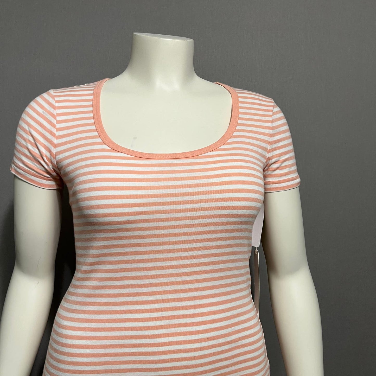 Caslon Peach Striped 100% Cotton Knit Short Sleeve Top Sz-Medium