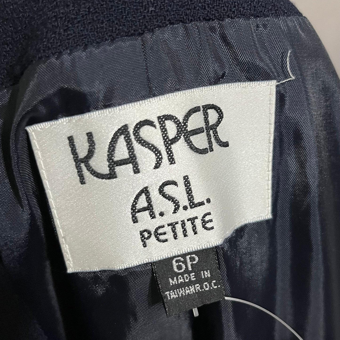 Kasper Navy Draped Gold Chain Collarless Career Blazer Sz-6P