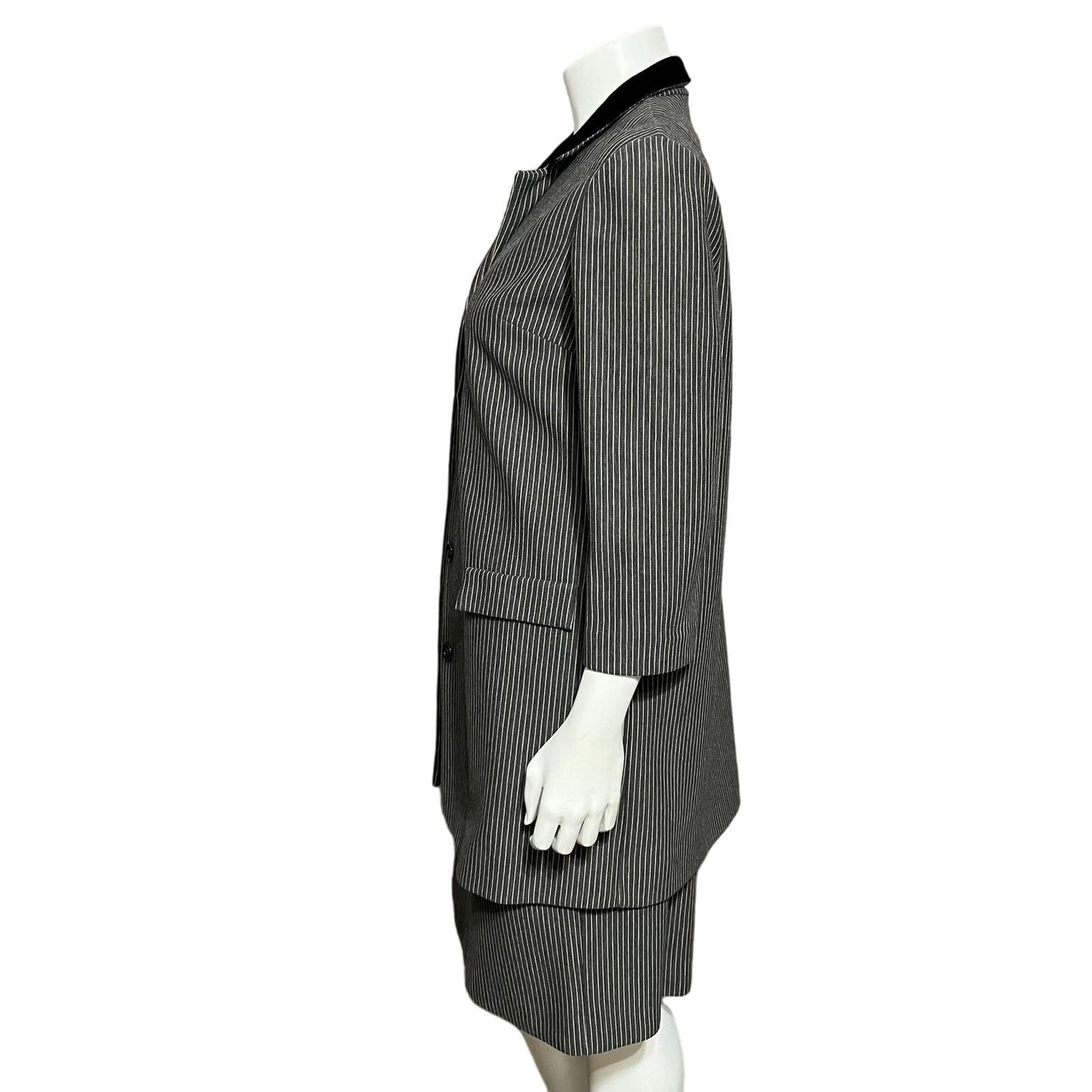 Butte Knit Vintage Grey Stipe 2 Pc Ponte Knit Skirt Set Sz-Small
