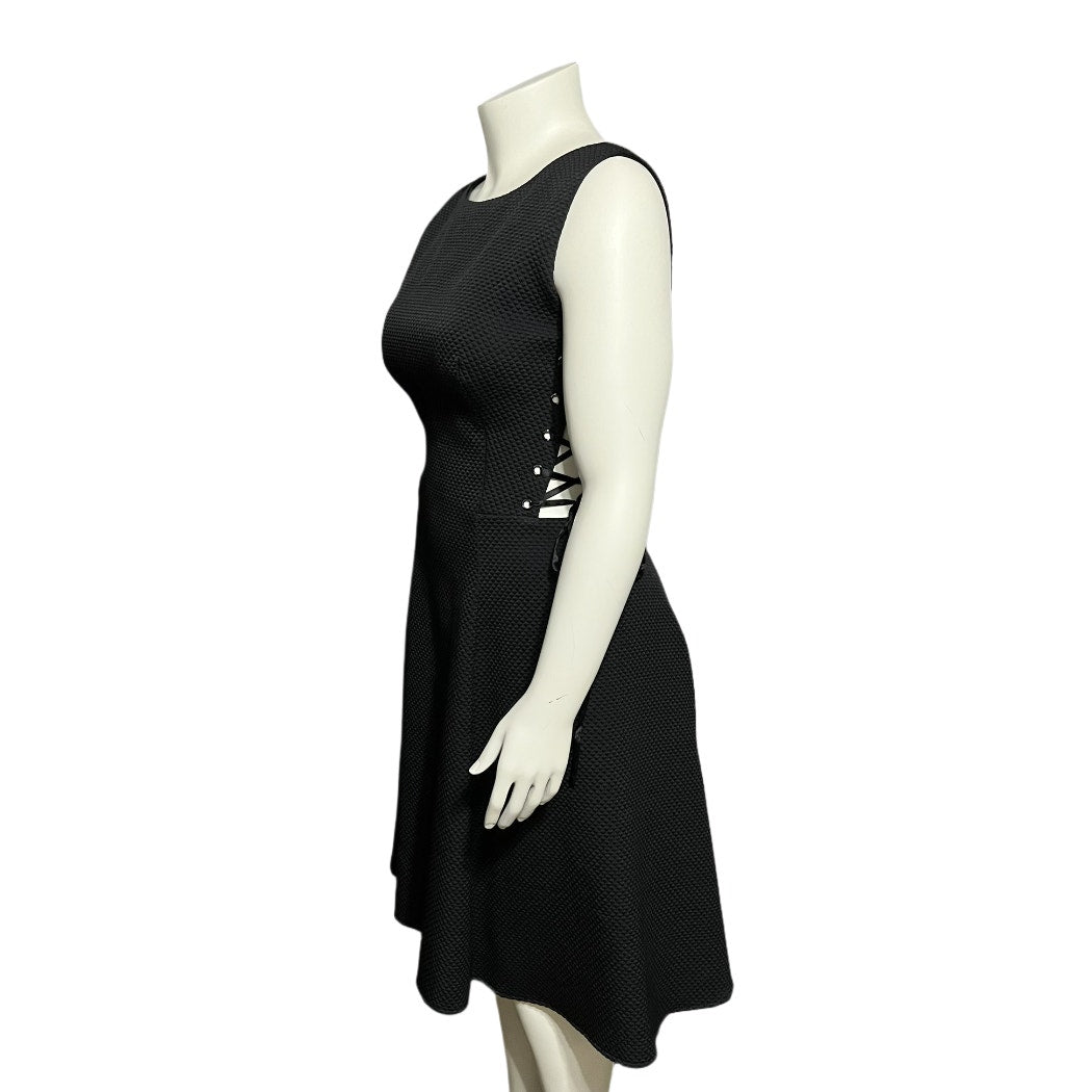 Jovani Black Quilted Laced Side Flare Dress Sz-14