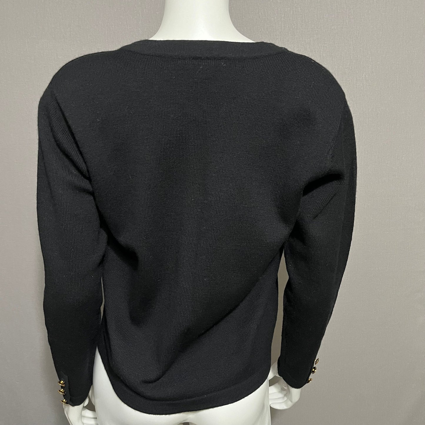 Talbots Black 100% Merino Wool Gold Button Front Cardigan Sz-Small