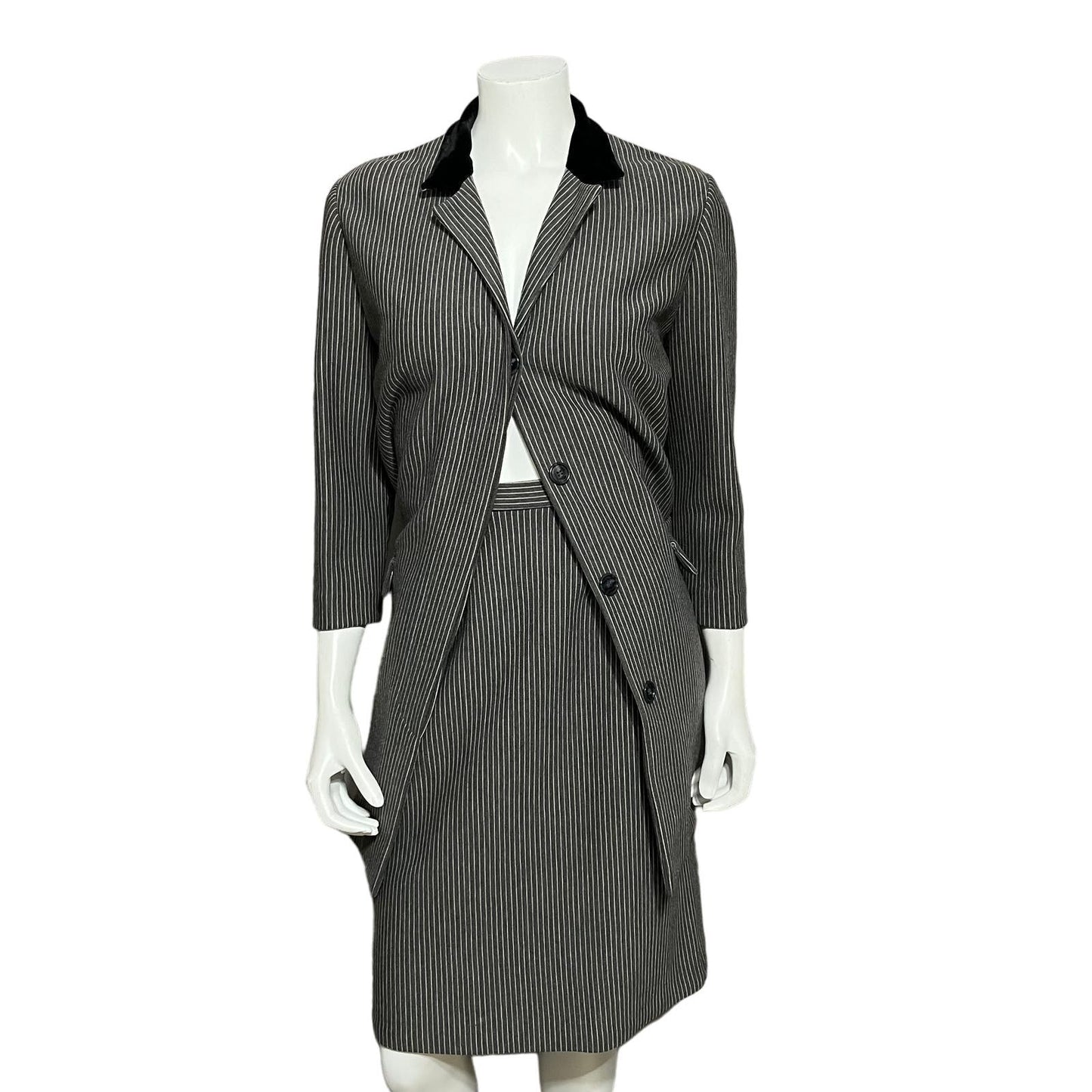 Butte Knit Vintage Grey Stipe 2 Pc Ponte Knit Skirt Set Sz-Small