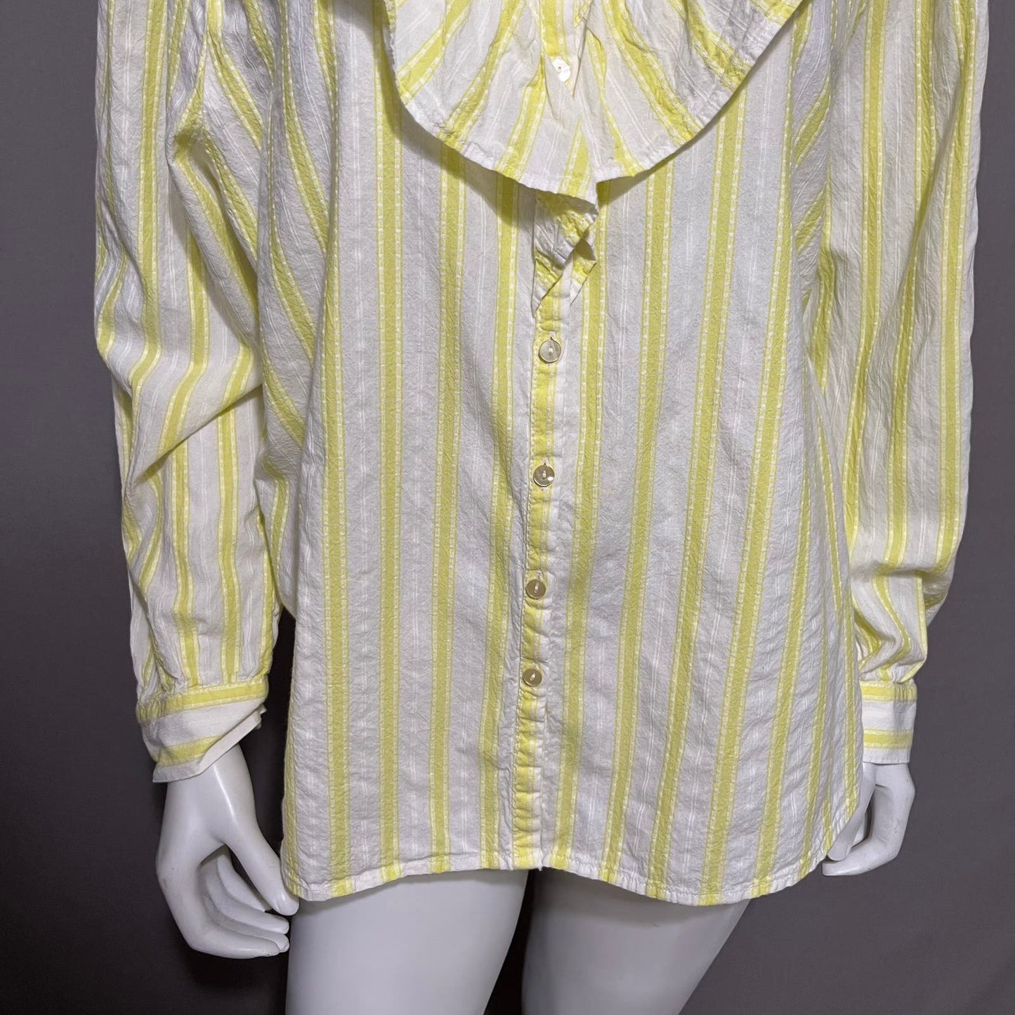 Loft Yellow Stripe Ruffle Collar 100% Cotton Button Front Shirt Sz-XL