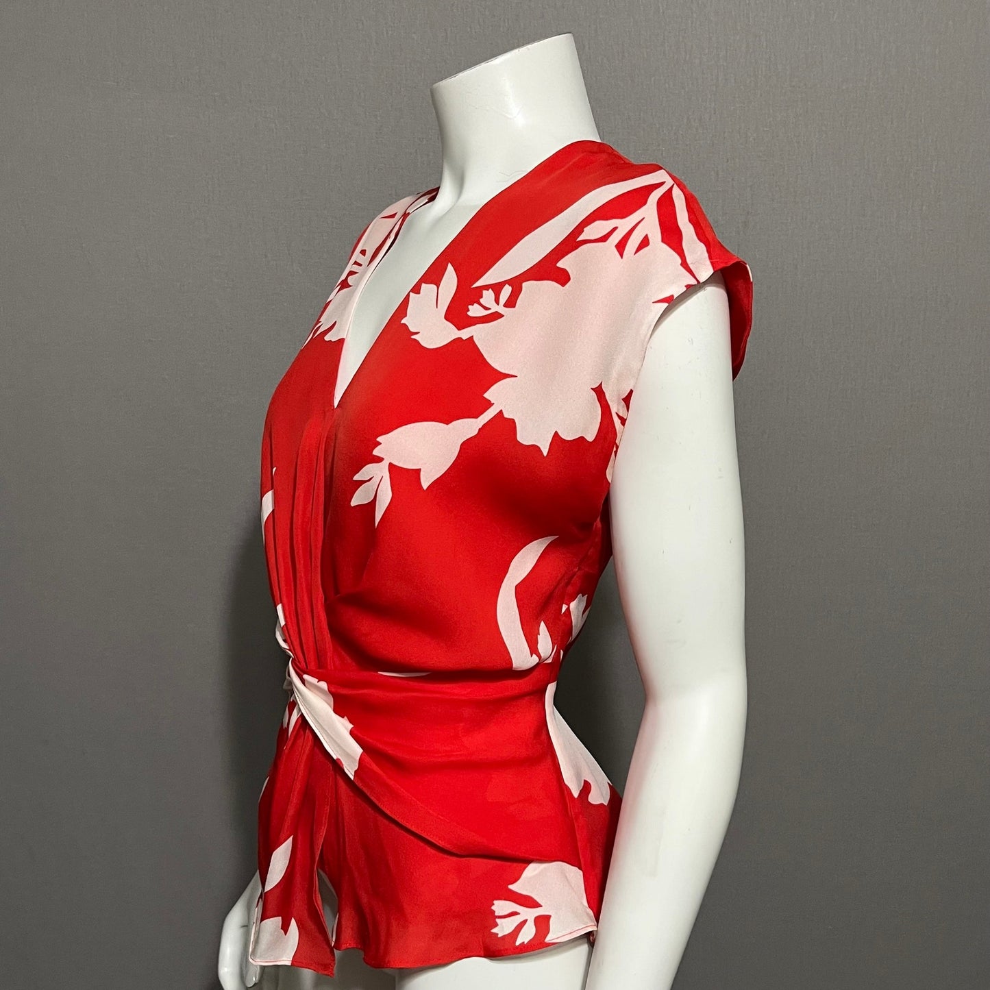 Joie Cherry Red & Floral Lightweight Flirty Silk Blouse Sz-Small