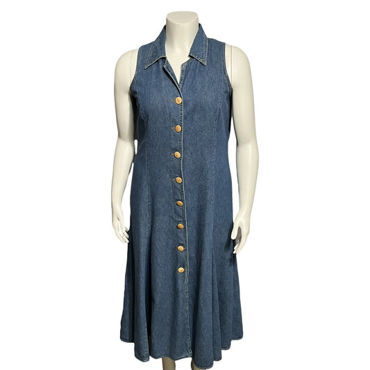 Coldwater Creek Denim 100% Cotton Mid Blue Sleeveless Maxi Dress Sz-10