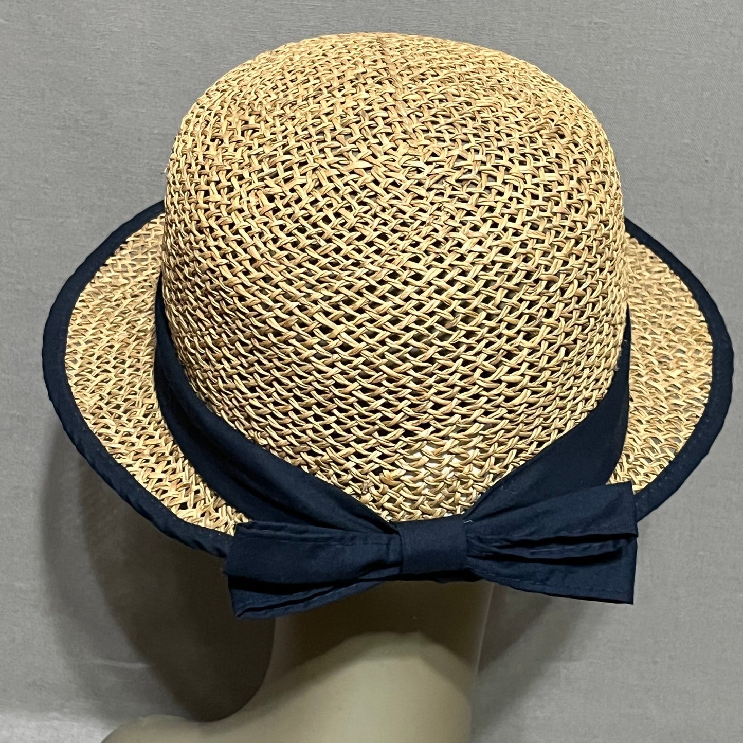 100% Straw Navy Bow Sun Hat
