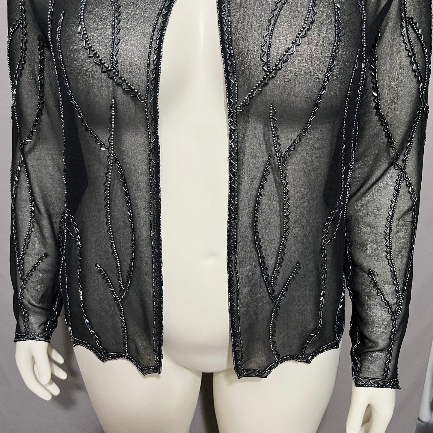 JKara New York Sheer Beaded Open Front Dressy Open Cardigan Blazer Sz-XL
