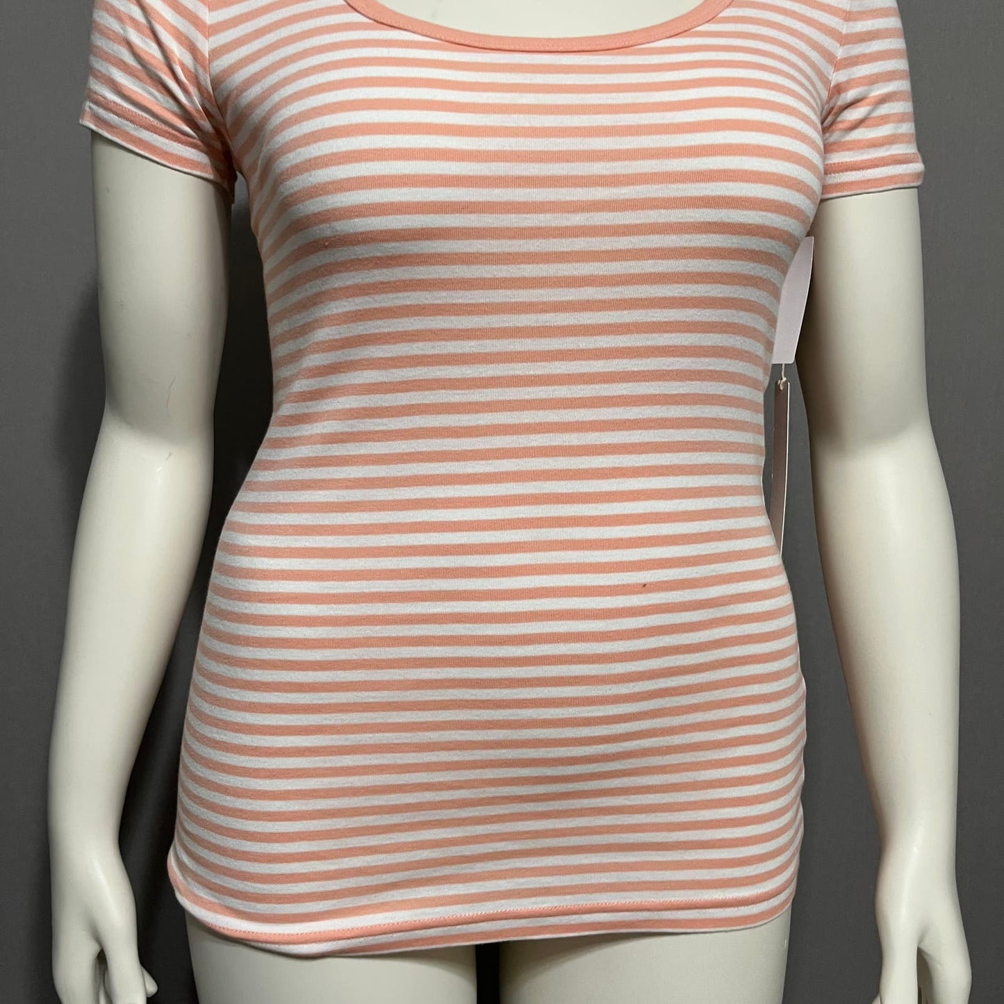 Caslon Peach Striped 100% Cotton Knit Short Sleeve Top Sz-Medium