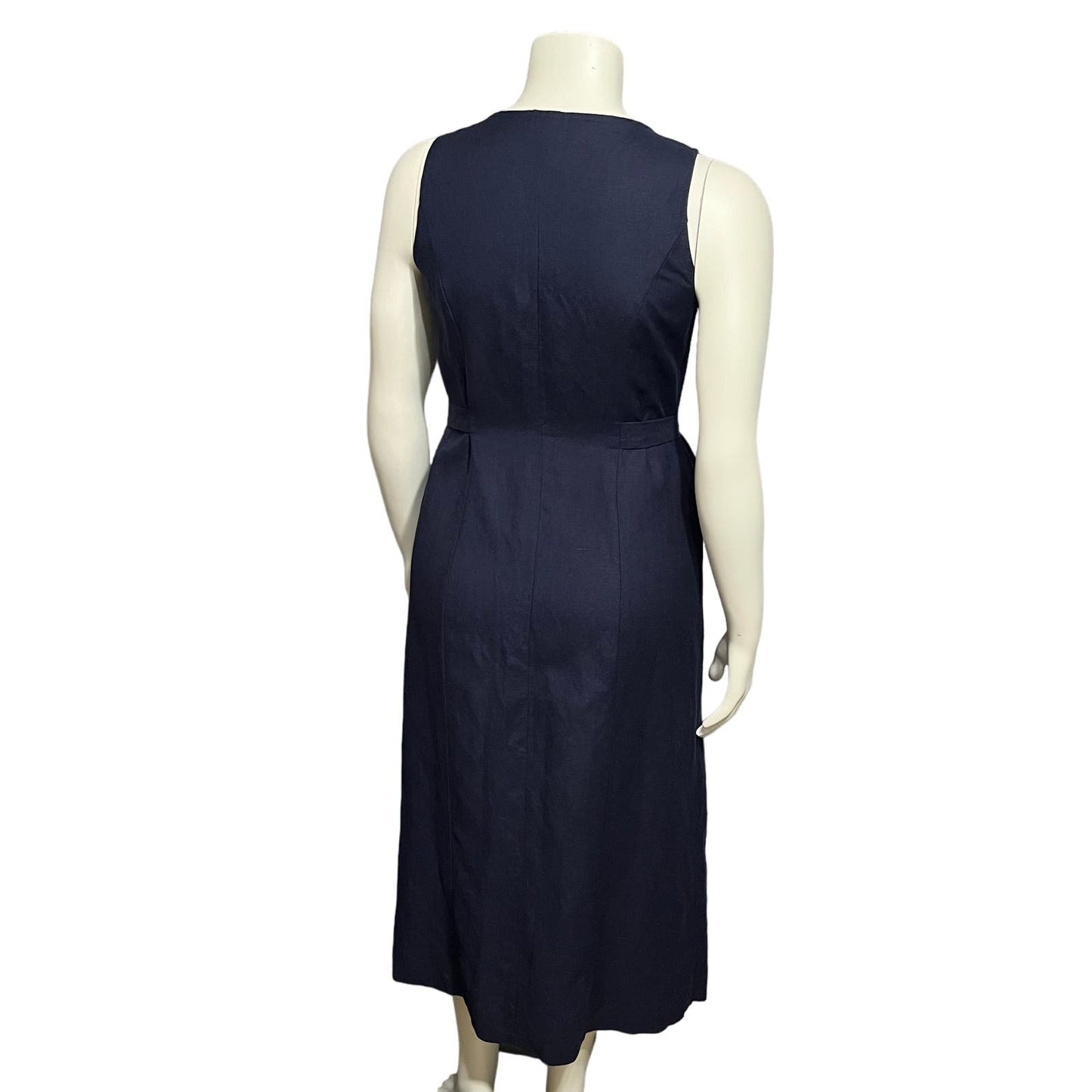 CH Signature Navy Linen Cotton Maxi Sleeveless Button Front Dress Sz-Small