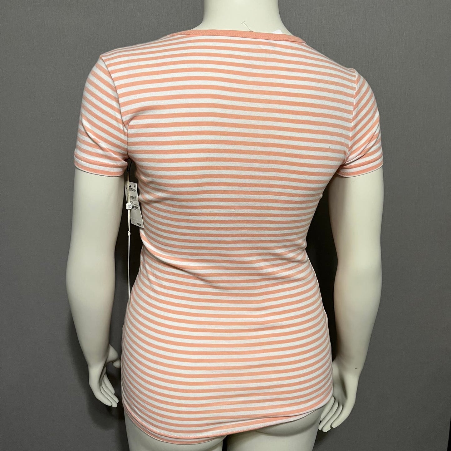 Caslon Peach Striped 100% Cotton Knit Short Sleeve Top Sz-Medium