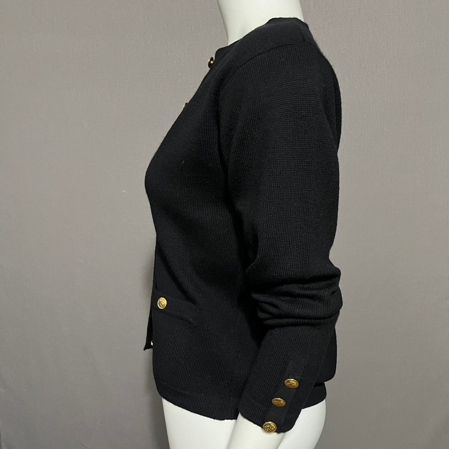 Talbots Black 100% Merino Wool Gold Button Front Cardigan Sz-Small