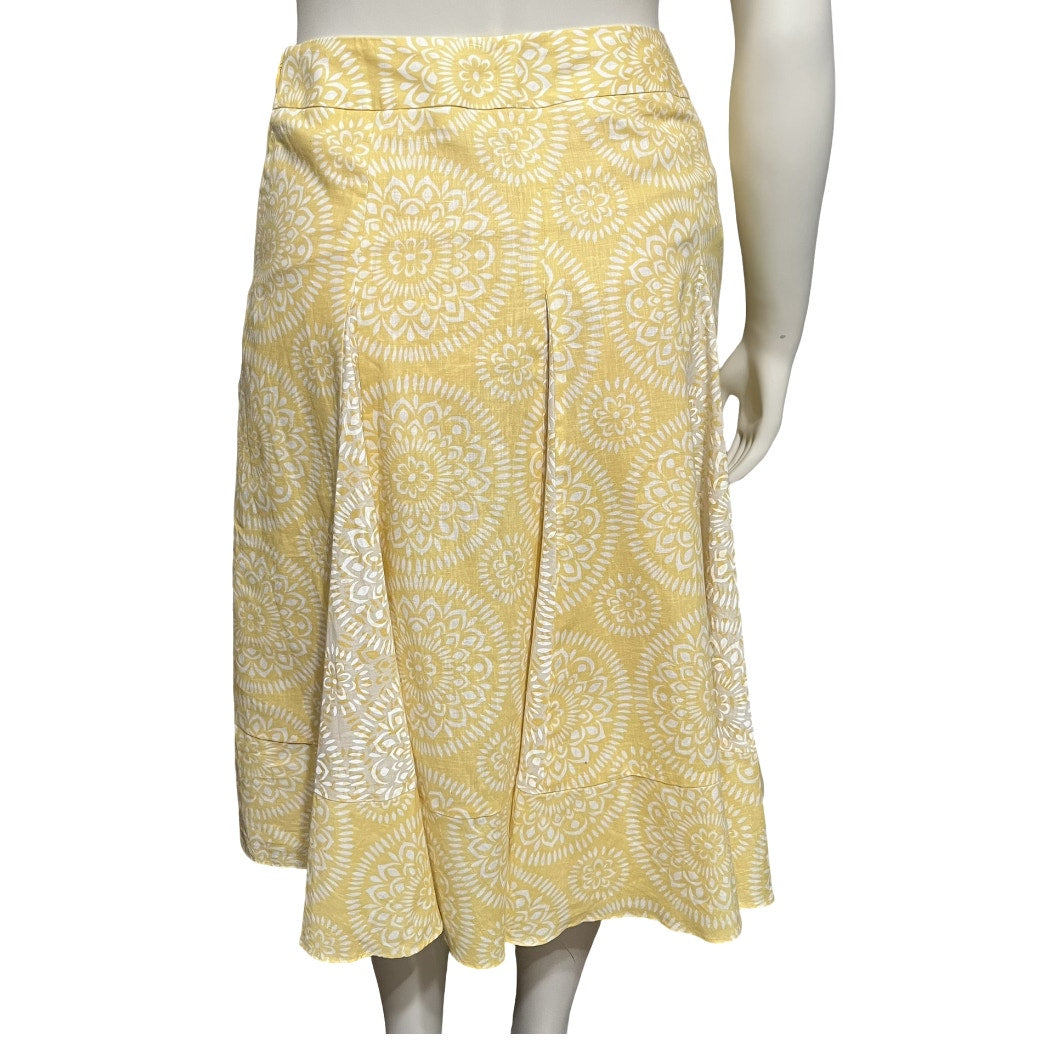 Loft Yellow Linen Blend Pleated Fit and Flare Drop Waist Skirt Sz-8