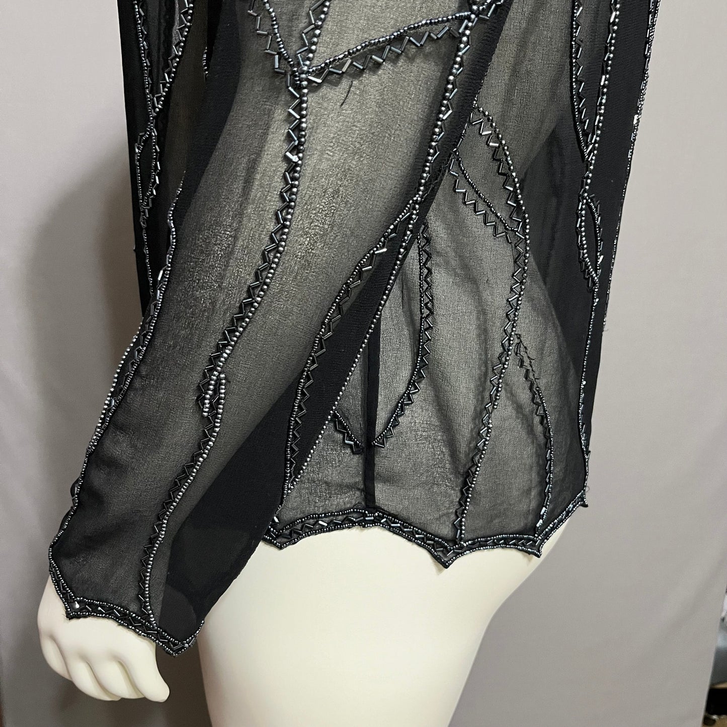 JKara New York Sheer Beaded Open Front Dressy Open Cardigan Blazer Sz-XL