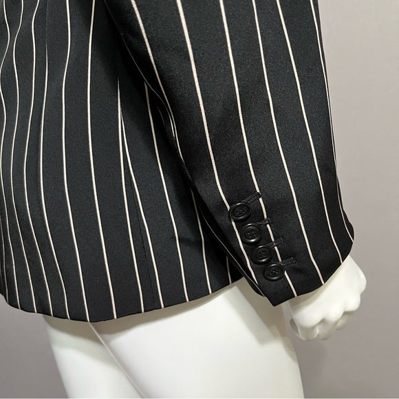 Oscar De La Renta Black Striped 100% Silk Blazer Sz-10