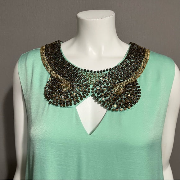BCBG Mint Green Bronze Beaded Flowy Sleeveless Dress Sz-Large