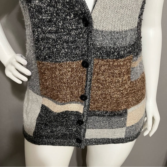 Worthington Neutral Silk & Rabbit Hair Patched Square Sweater Vest Sz-XL (Flaw)