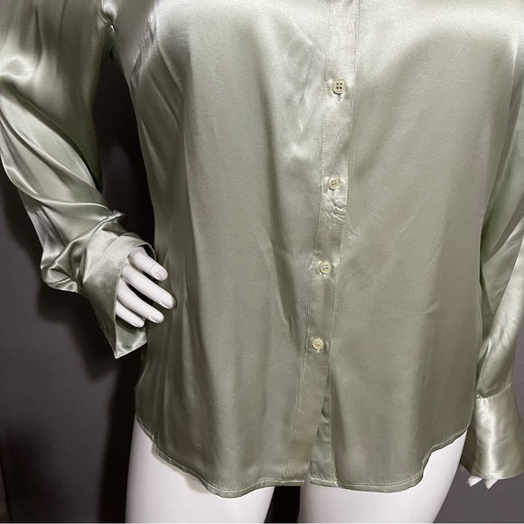 Fred David 100% Silk Sage Button Front Blouse Sz-20 Tall
