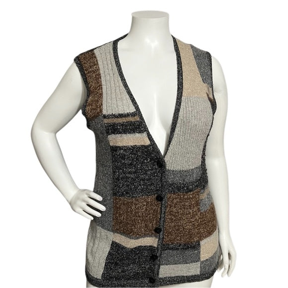 Worthington Neutral Silk & Rabbit Hair Patched Square Sweater Vest Sz-XL (Flaw)