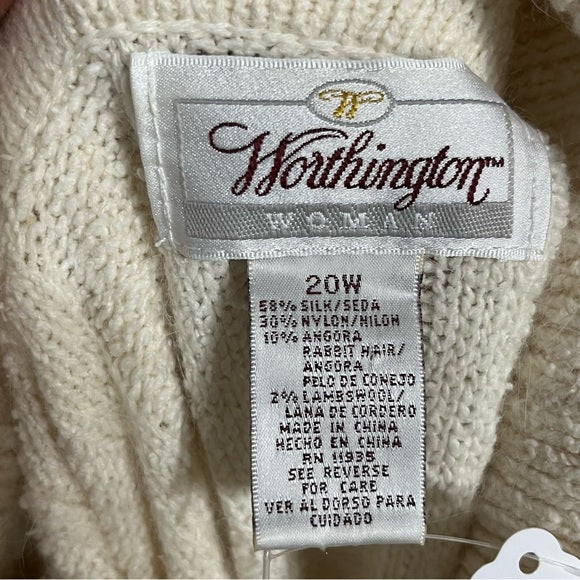 Worthington Silk Cream Rabbit Hair Turtleneck Sweater Sz-20W