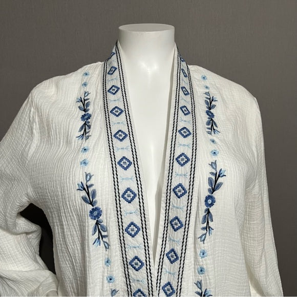 Cynthia Rowley 100% Cotton Embroidered Open Front Cardigan Sz-2X