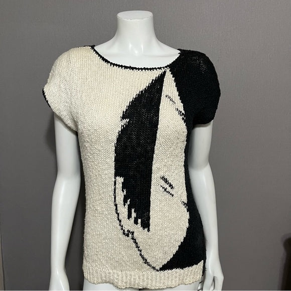 Segue Vintage Artsy Ramie Cotton Cap Sleeve Lightweight Sweater Sz-Large (runs smaller)
