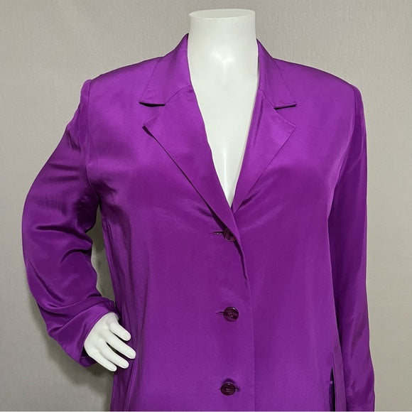 Diane Gilman 100% Silk Purple Long Lightweight 3 Button Blazer Size - 1X