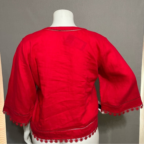 Lauren Ralph Lauren Red 100% Tunic Linen With Embellished Trim Top Size - XL