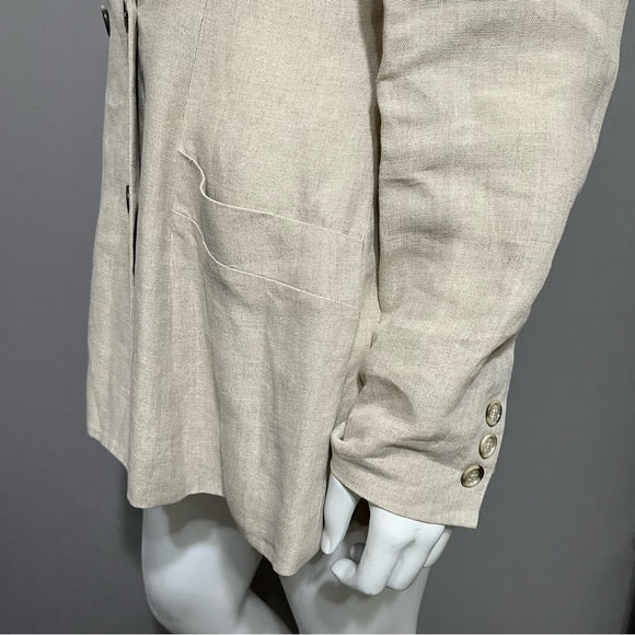 Donna Karan NY Tan 100% Linen Double Breasted Blazer Sz-10