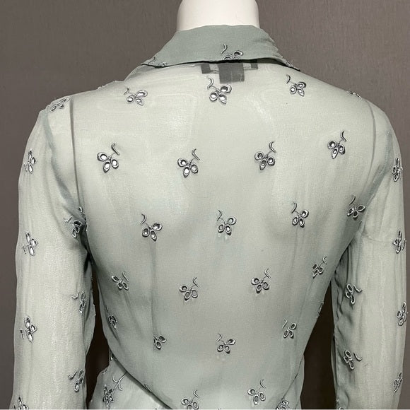 ECI New York Mint Green Silk Like Lace Blouse Sz-Small