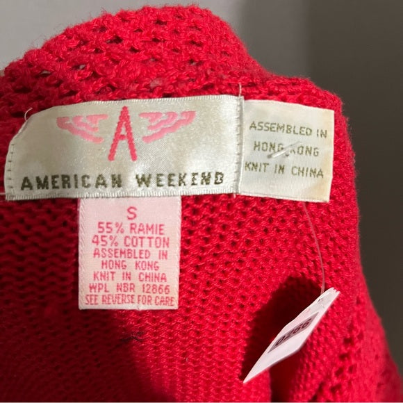 ⭐️American Weekend Ramie/Cotton Red Tie Neck Short Sleeve Sweater Sz-Small