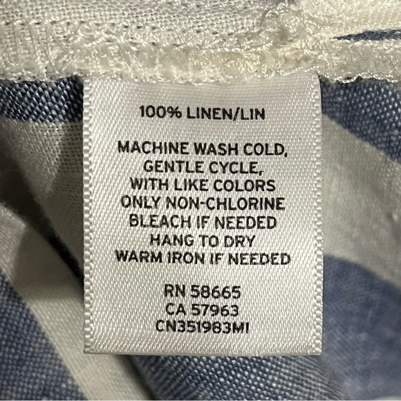 Caslon Blue | White 100% Linen Striped V-Neck Top Sz-Medium